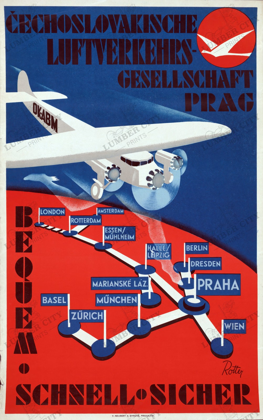 Czechoslovakia Airline 1931 Vintage Travel Poster Art Print Wall