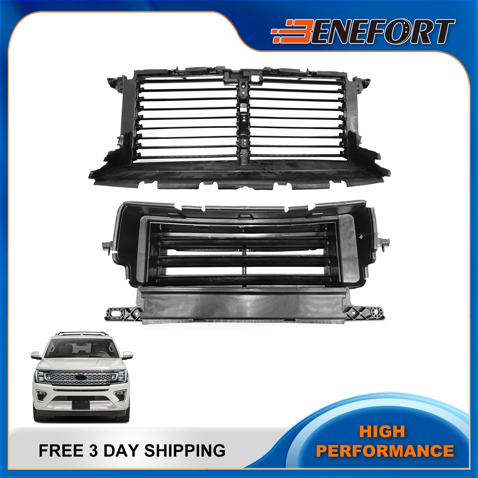 Upper & Lower Radiator Shutter Grille Air Intake For 2018-2024 Ford Expedition Upper & Lower Radiator Shutter Grille Air Intake For 2018-2024 Ford Expedition