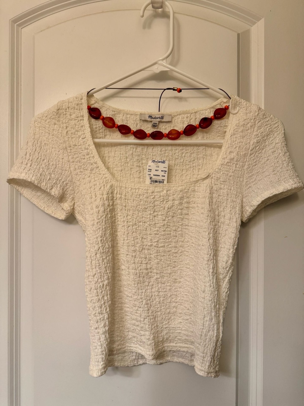 NWT Madewell Textured Top Size XXS White Short Sleeve