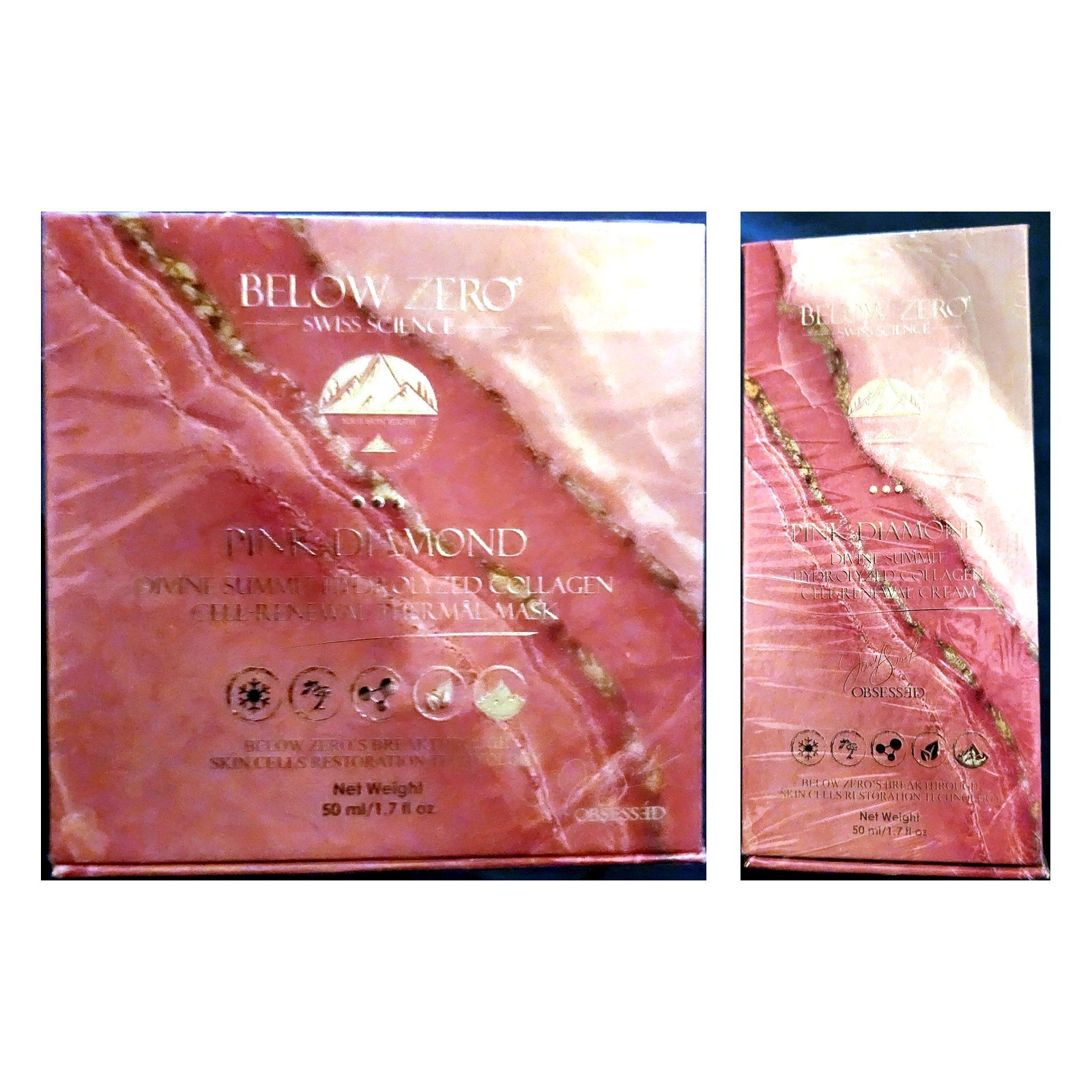 Below Zero Swiss Pink Diamond Collagen Thermal Mask Cream 2 Piece Set Sealed New