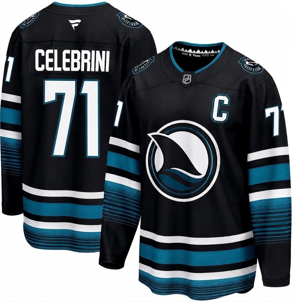 Macklin Celebrini #71 San Jose Sharks Alternate Jersey NWT - Sewn M-3XL