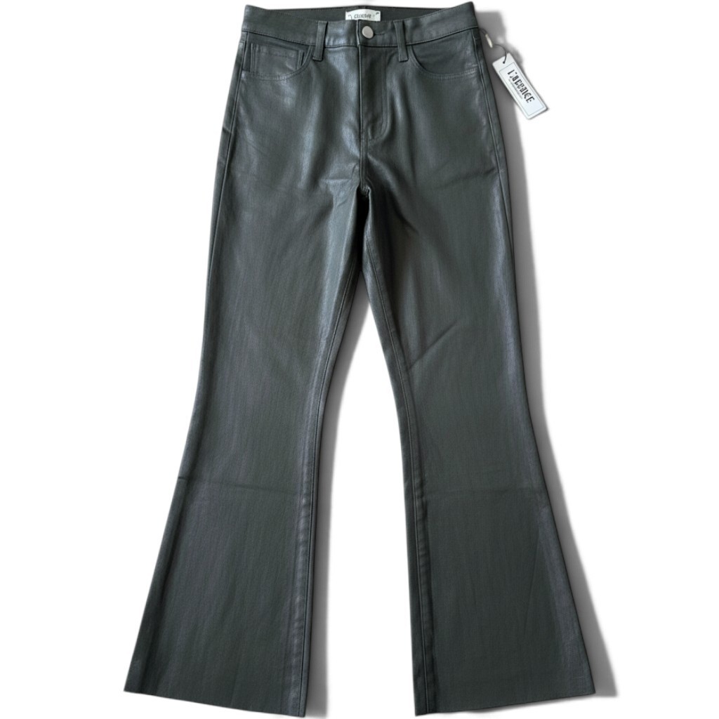 L\'AGENCE Dark Army Coated Kendra Flare Jeans Womens 25 High Rise Crop 2714PDDC