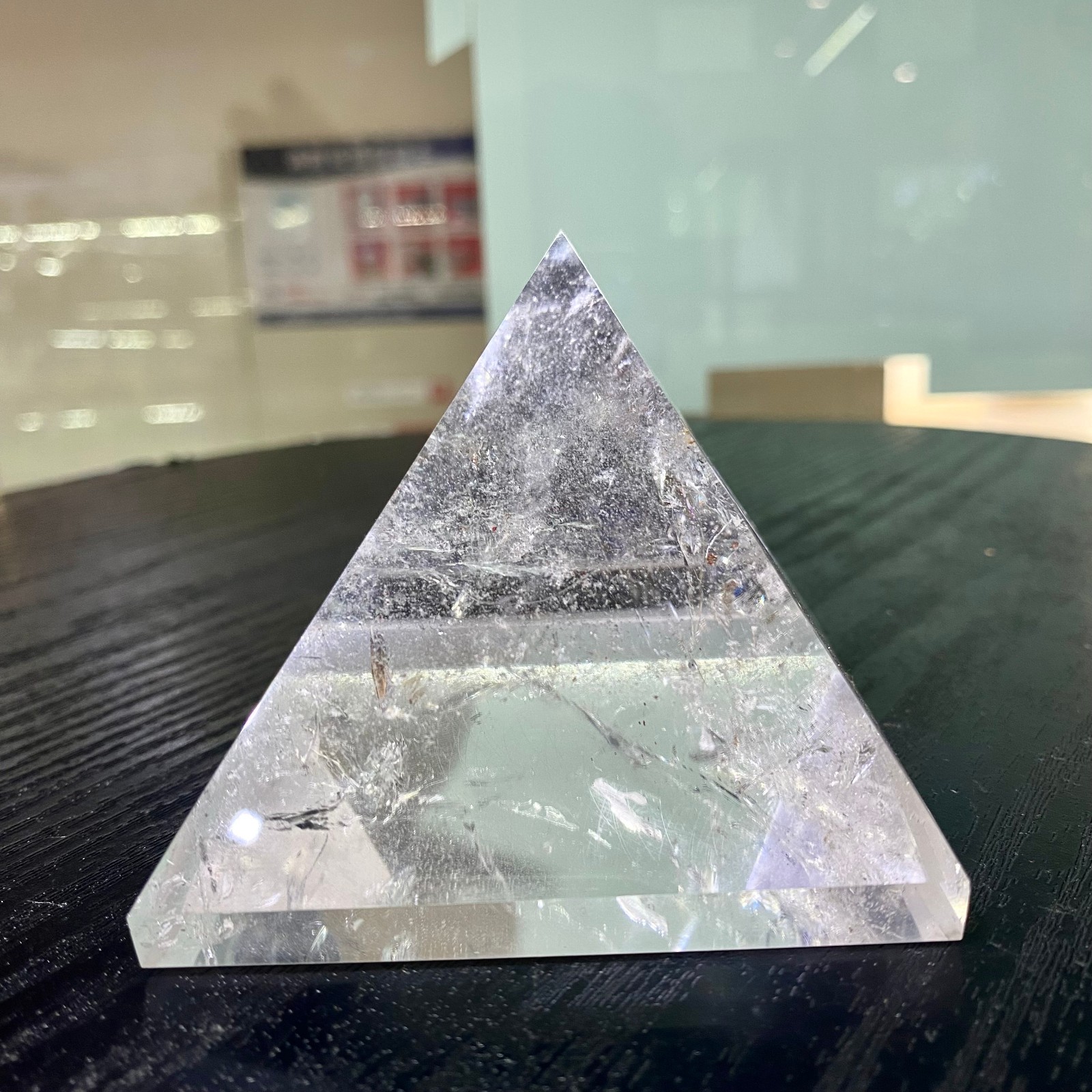 370G Natural White Quartz Carved Pyramid Crystal Reiki Healing Decor