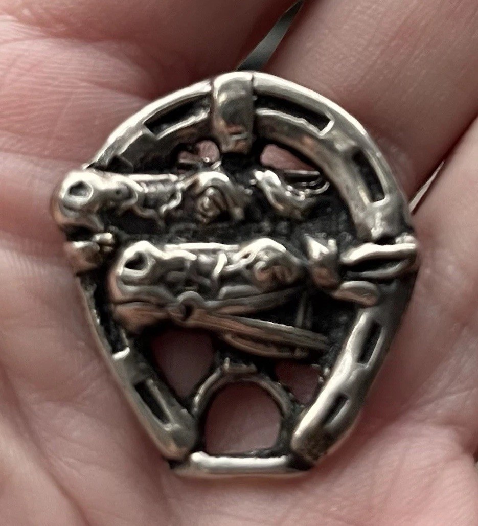 Vtg 1920s Antique 925 Good Luck Horseshoe Cast Silver Brooch Art Deco Sterling