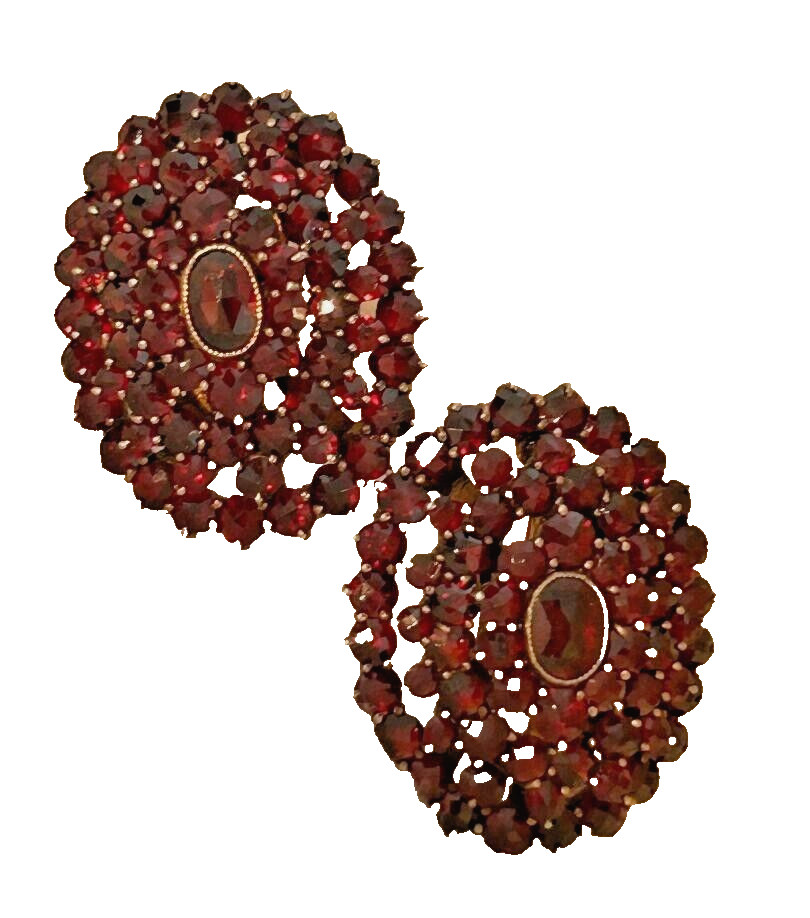 Large Antique Bohemian Garnet Vermeil Earrings Victorian Stunning Large Antique Bohemian Garnet Vermeil Earrings Victorian Stunning