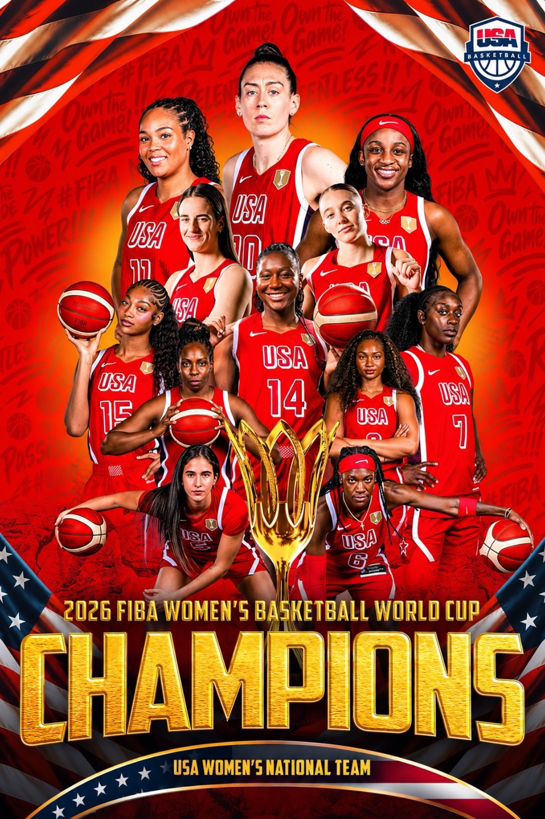 Caitlin Clark 2026 USA FIBA CHAMPIONS 4x6 Paige Bueckers, Angel Reese