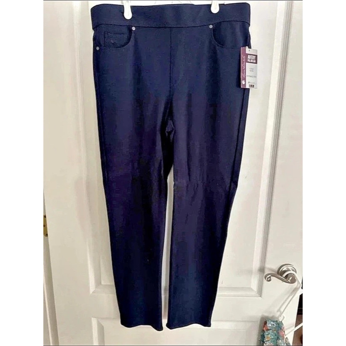Gloria Vanderbilt Avery Pull On Slim Leg Pants Midnight Affair Navy Blue 16 Avg
