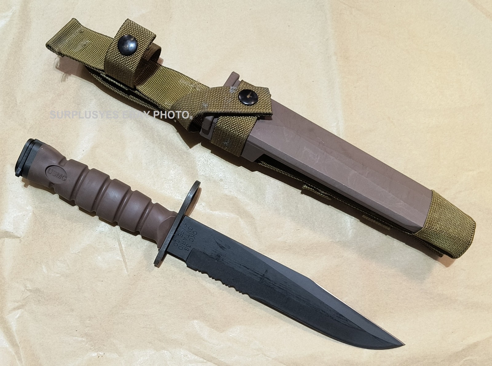 Vintage OKC-3S Knife Bayont Genuine USMC + Scabbard Ontario Knife Co USA