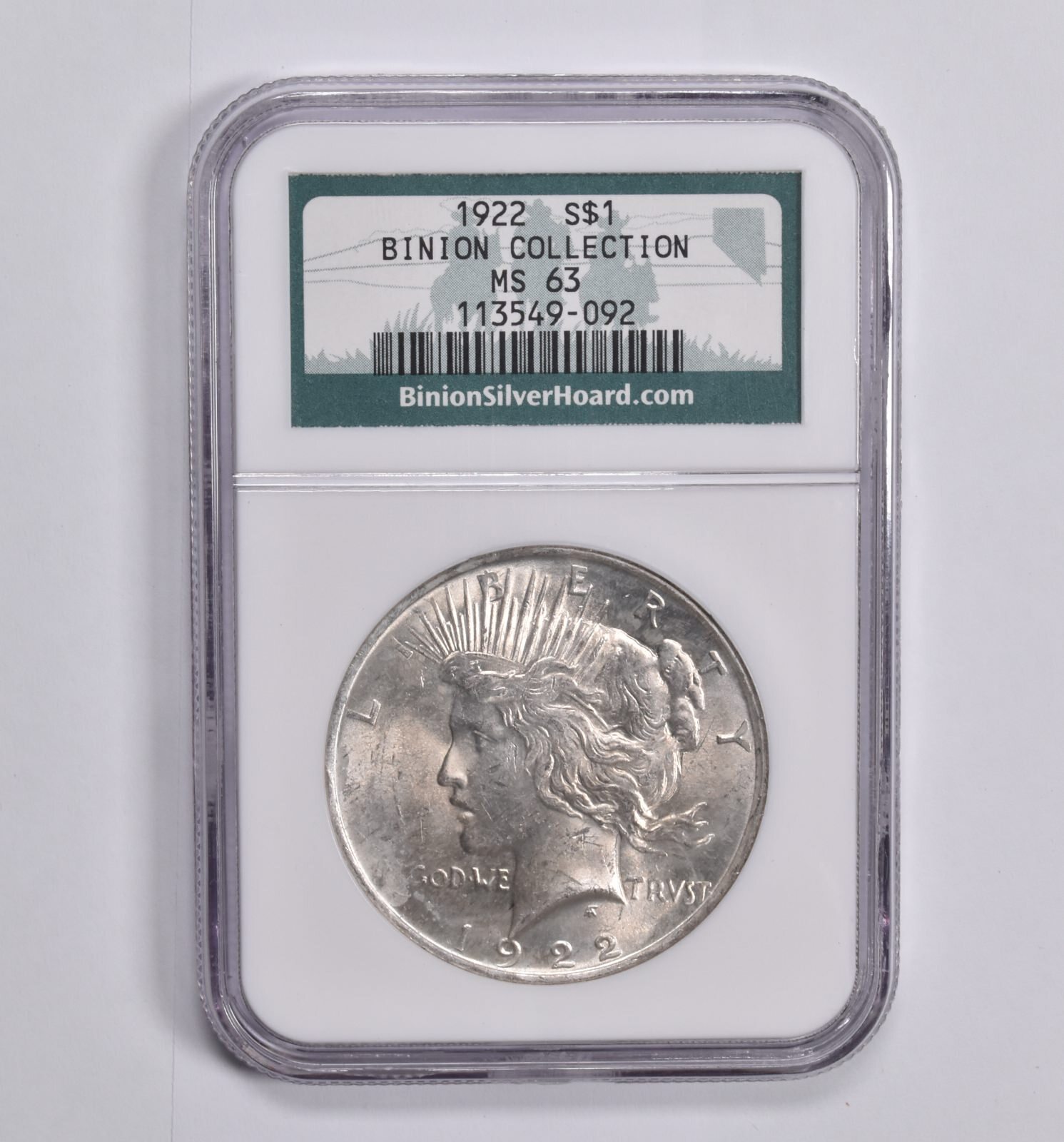 1922 Peace Dollar Binion Silver Hoard - MS63 NGC 1922 Peace Dollar Binion Silver Hoard - MS63 NGC