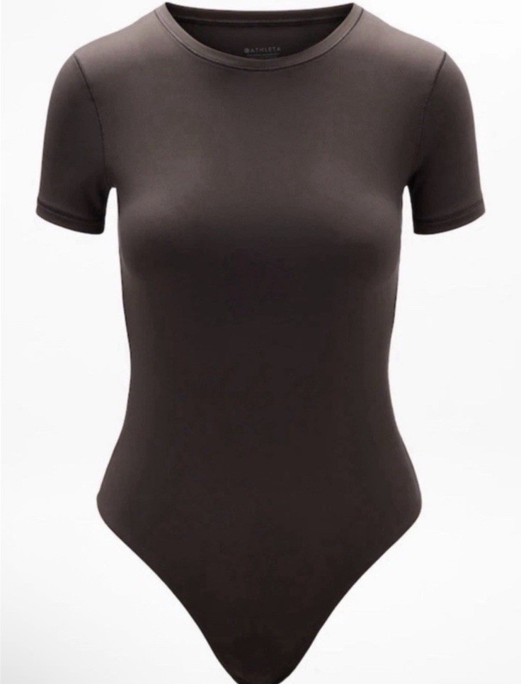 NWOT ATHLETA BodyMove Short Sleeve Crew Neck Brown Bodysuit Sz SMALL NWOT ATHLETA BodyMove Short Sleeve Crew Neck Brown Bodysuit Sz SMALL