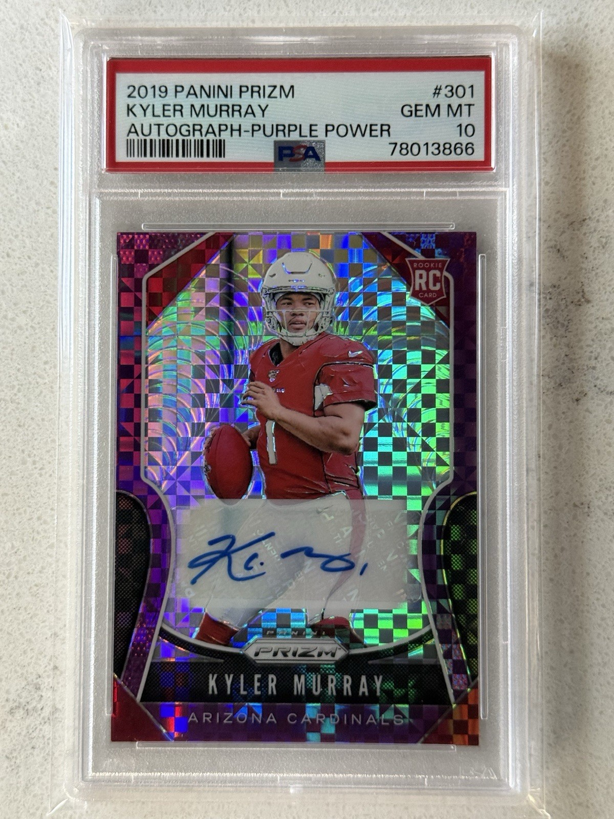 Kyler Murray 2019 Panini Prizm Rookie Auto RC Purple Power /49 PSA 10 Kyler Murray 2019 Panini Prizm Rookie Auto RC Purple Power /49 PSA 10