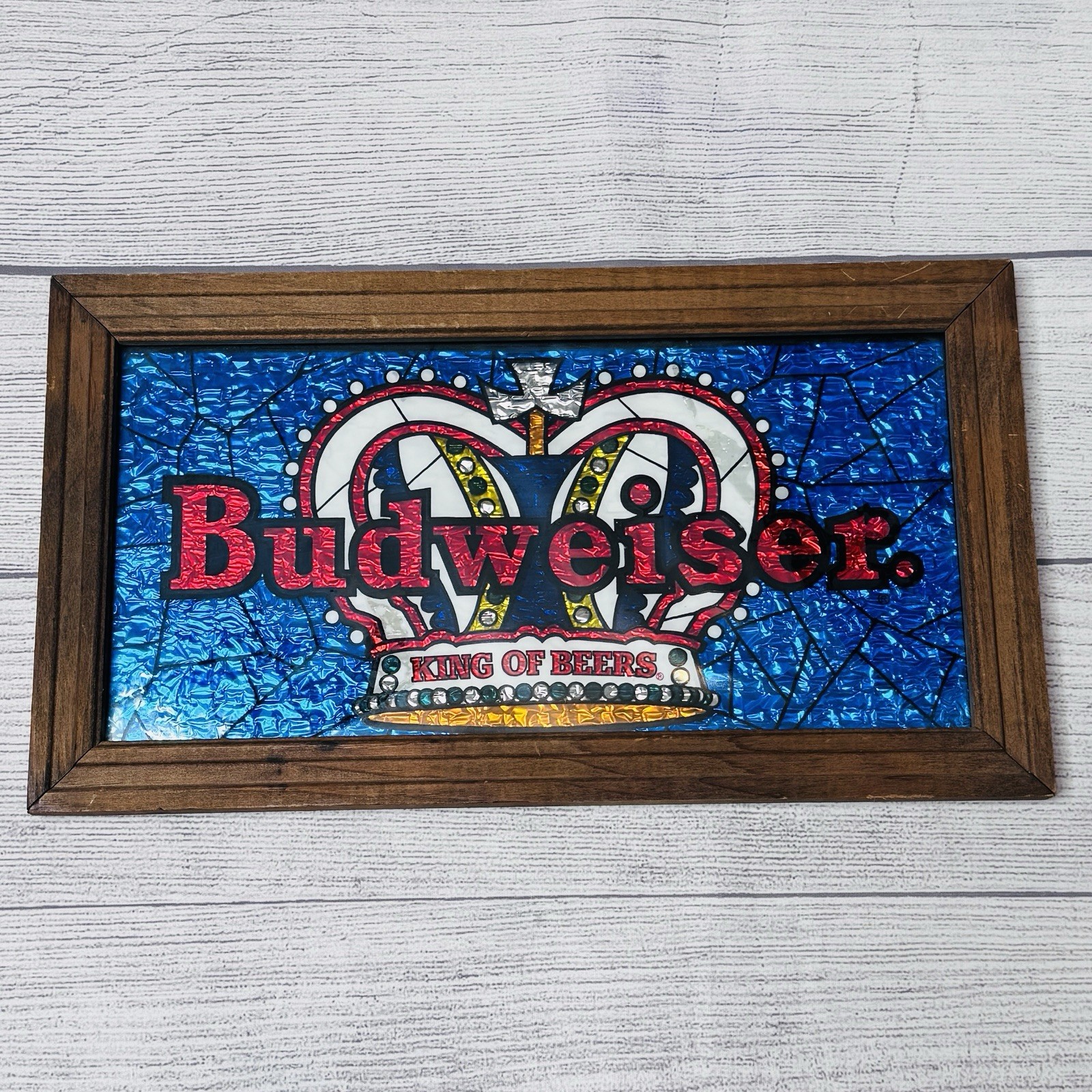 Vintage Budweiser King Of Beers Foil Art Print Framed Jeweled Crown Mancave Vintage Budweiser King Of Beers Foil Art Print Framed Jeweled Crown Mancave