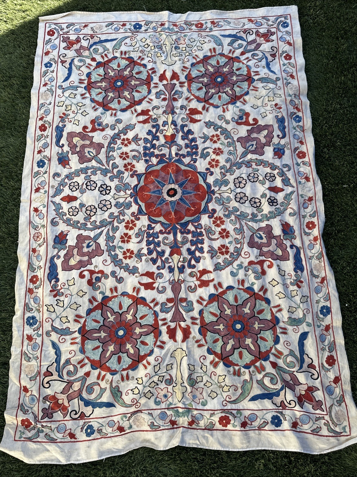 Uzbek Silk suzani handmade embroidery home decor 62”x40” Uzbek Silk suzani handmade embroidery home decor 62”x40”