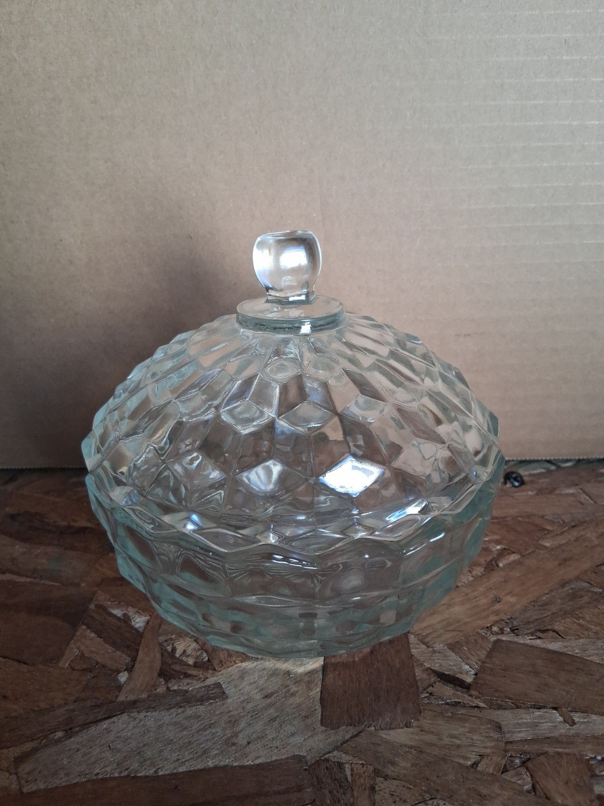 Vintage Fostoria American Clear Glass Covered Candy Dish 2-Piece Cubist Bowl Vintage Fostoria American Clear Glass Covered Candy Dish 2-Piece Cubist Bowl