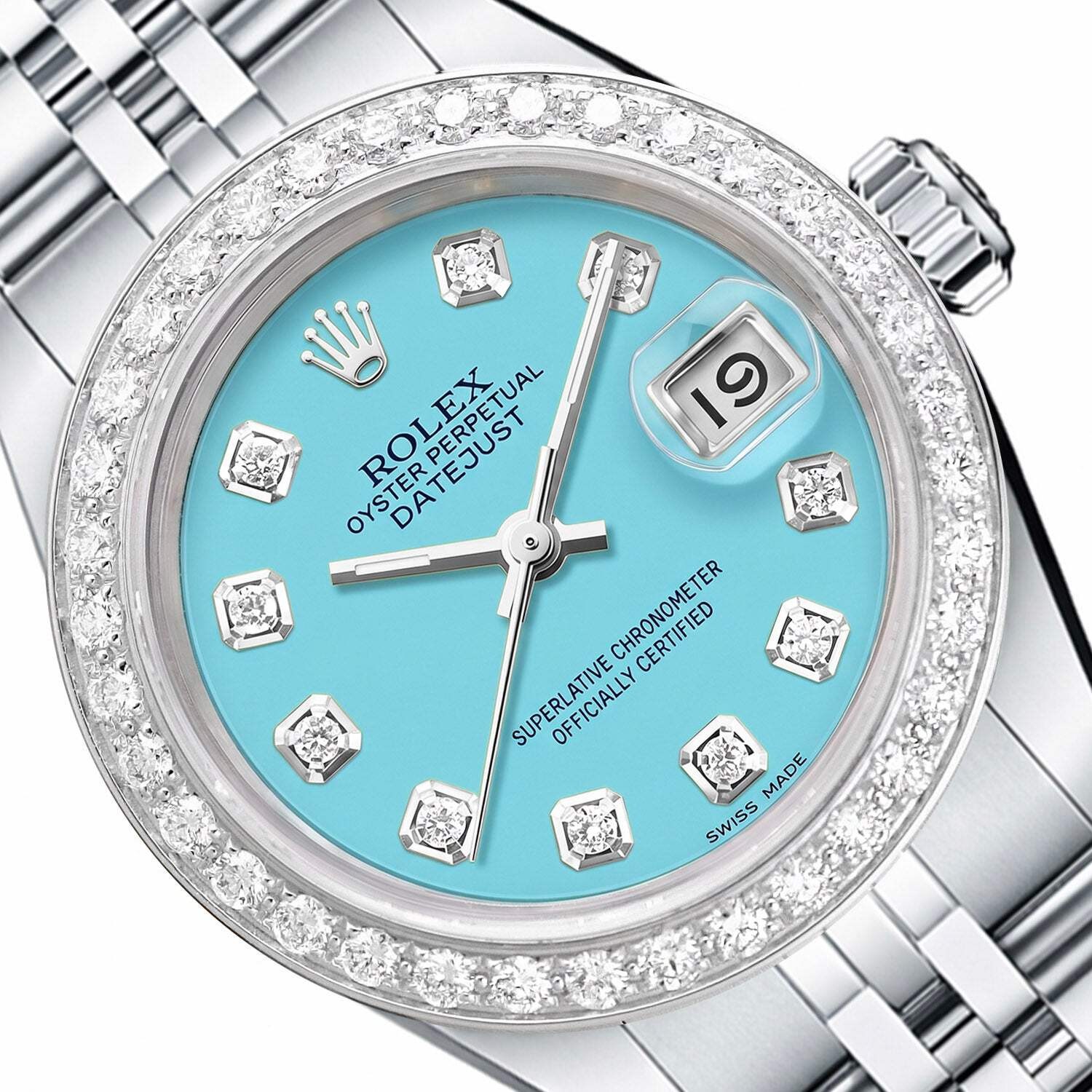 26mm Rolex Datejust 6917 Turquoise Diamond Dial Steel Gold Women\'s Watch