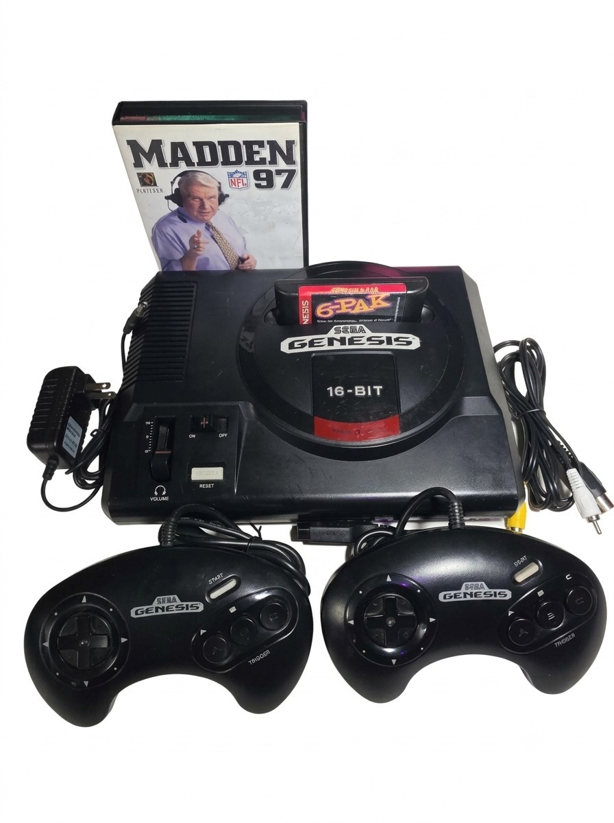 Sega Genesis Console Model 1 1601 Console Bundle - 2 Controllers - 6-Pak - Clean