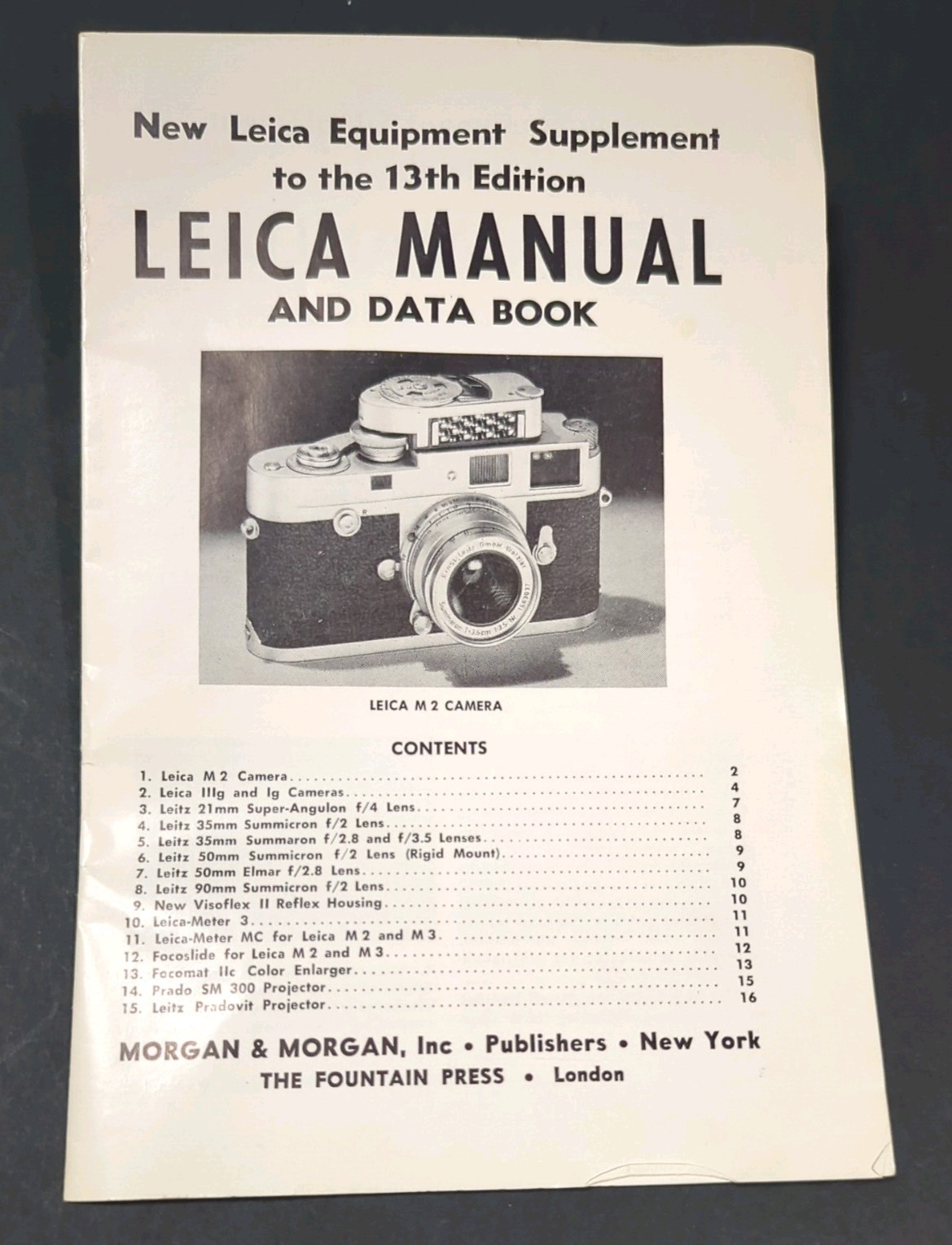 1958 Leica Manual and Data Book 13th Ed. EQUIPMENT SUPPLEMENT chapbook insert