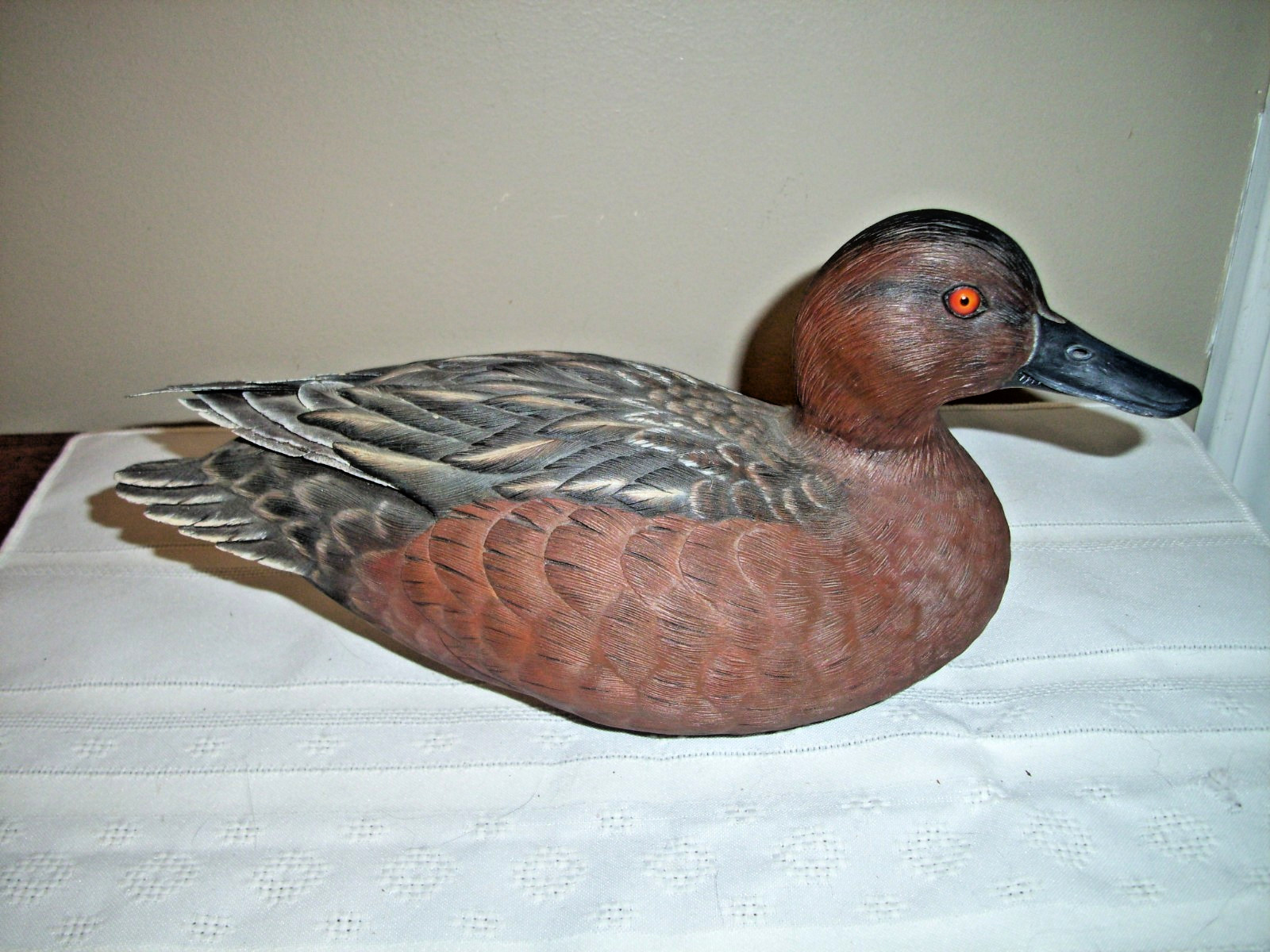 vintage hand painted hand carved wood duck Carved By John Harrell, Angolia La