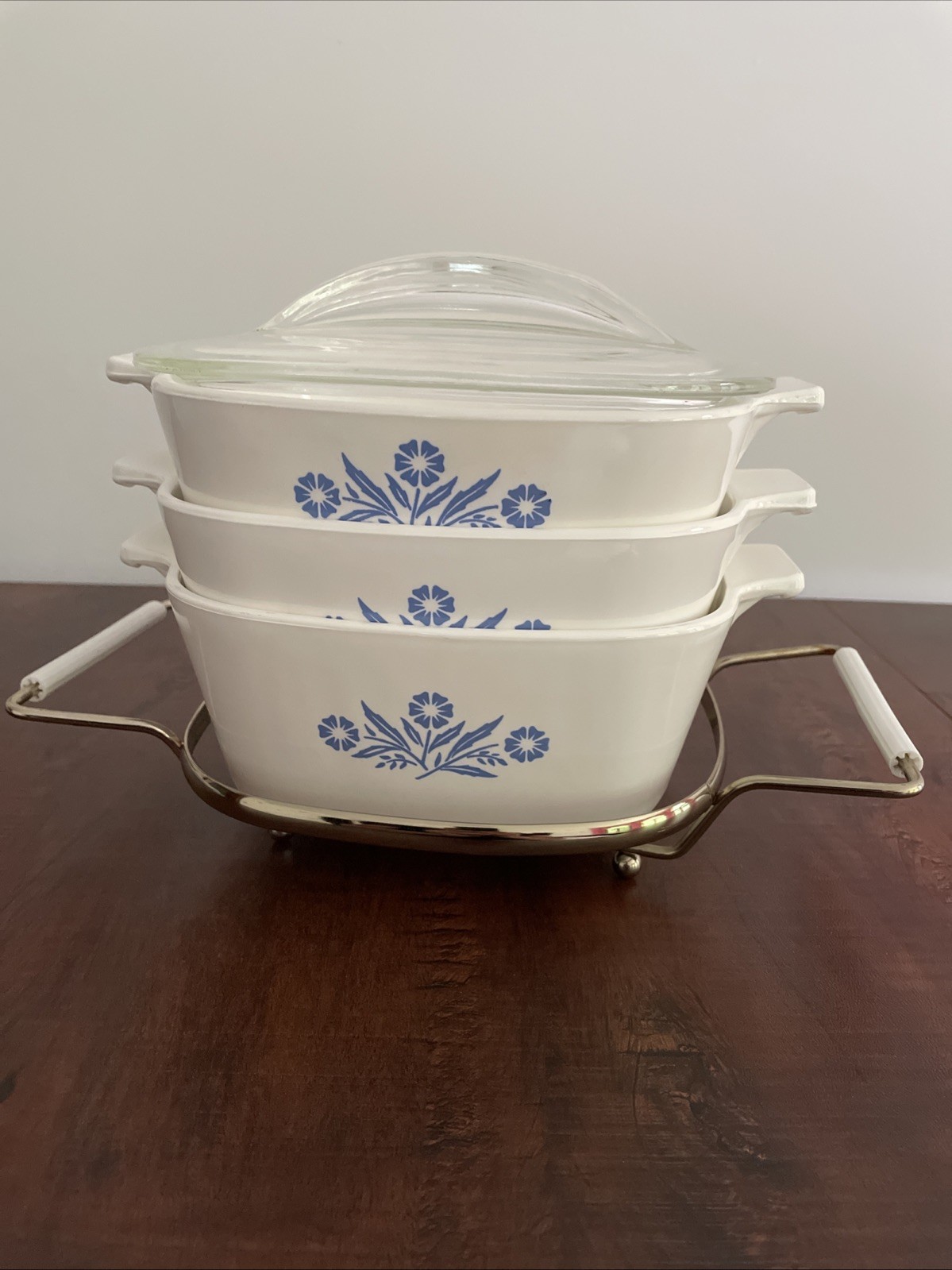 Vintage Corning Ware Blue Cornflower- 1 QT- 1 1/2 QT- 1 3/4 QT-with Lid & Trivet