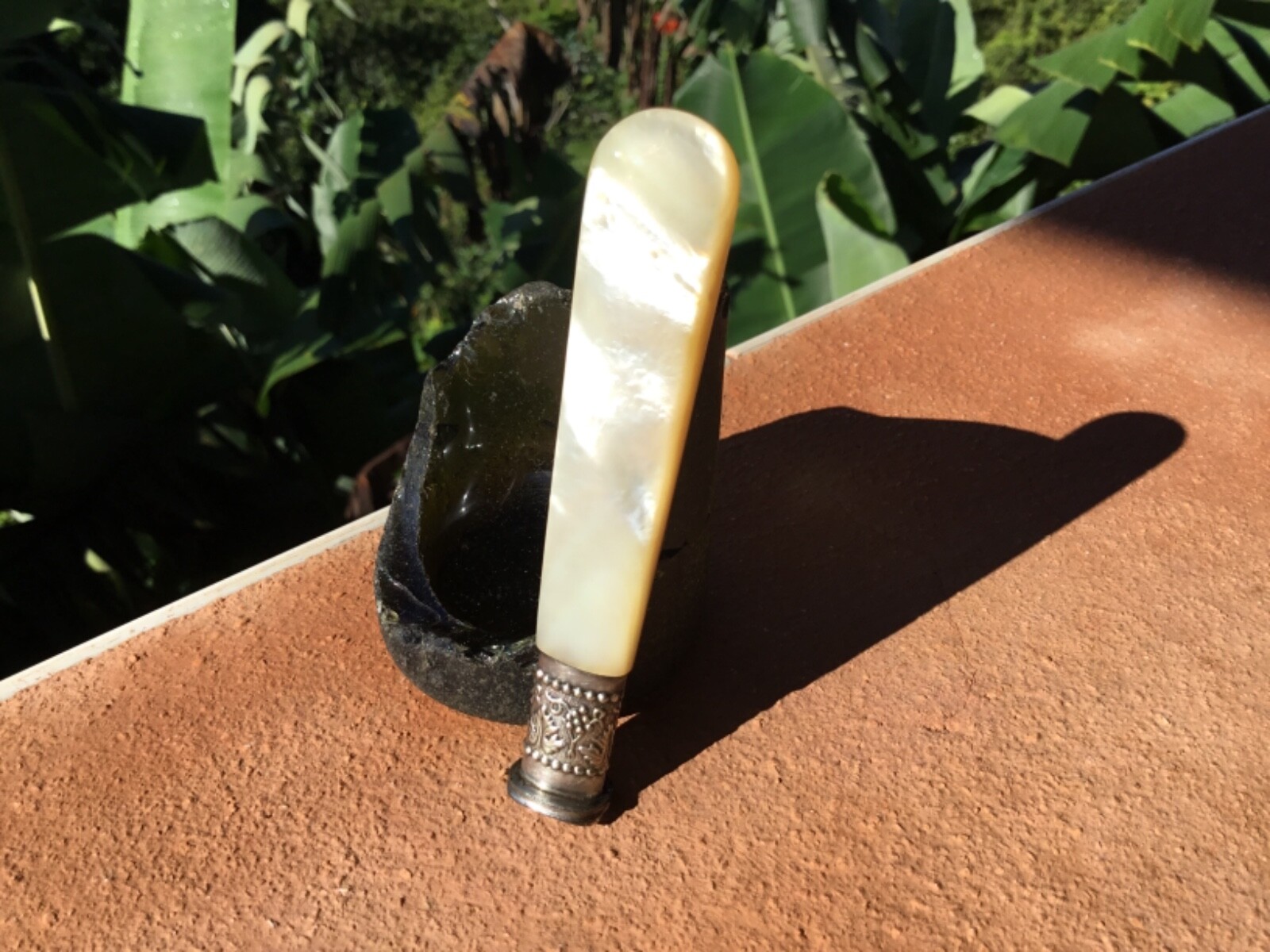 Late 19th Century Mother Of Pearl Custom Tobacco Pipe Tamper Grapevine Design Late 19th Century Mother Of Pearl Custom Tobacco Pipe Tamper Grapevine Design