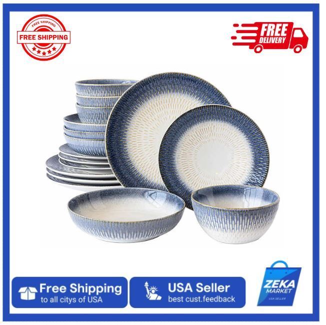 NEW over&back WESTPOINT 16-Piece Plates & Bowls Service for 4 (Ivory or Blue)