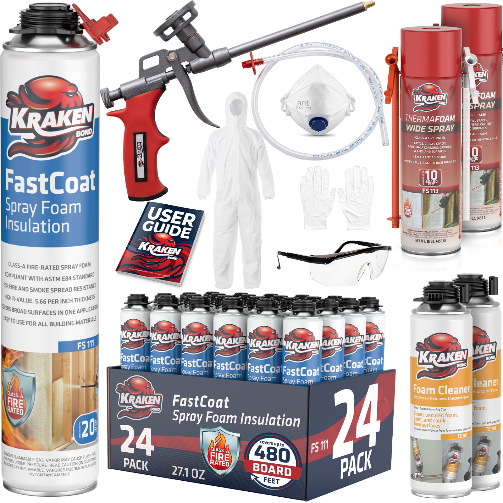 Kraken Spray Foam Insulation Kit Closed Cell Fire Rated 480 Board Feet 24 Pack