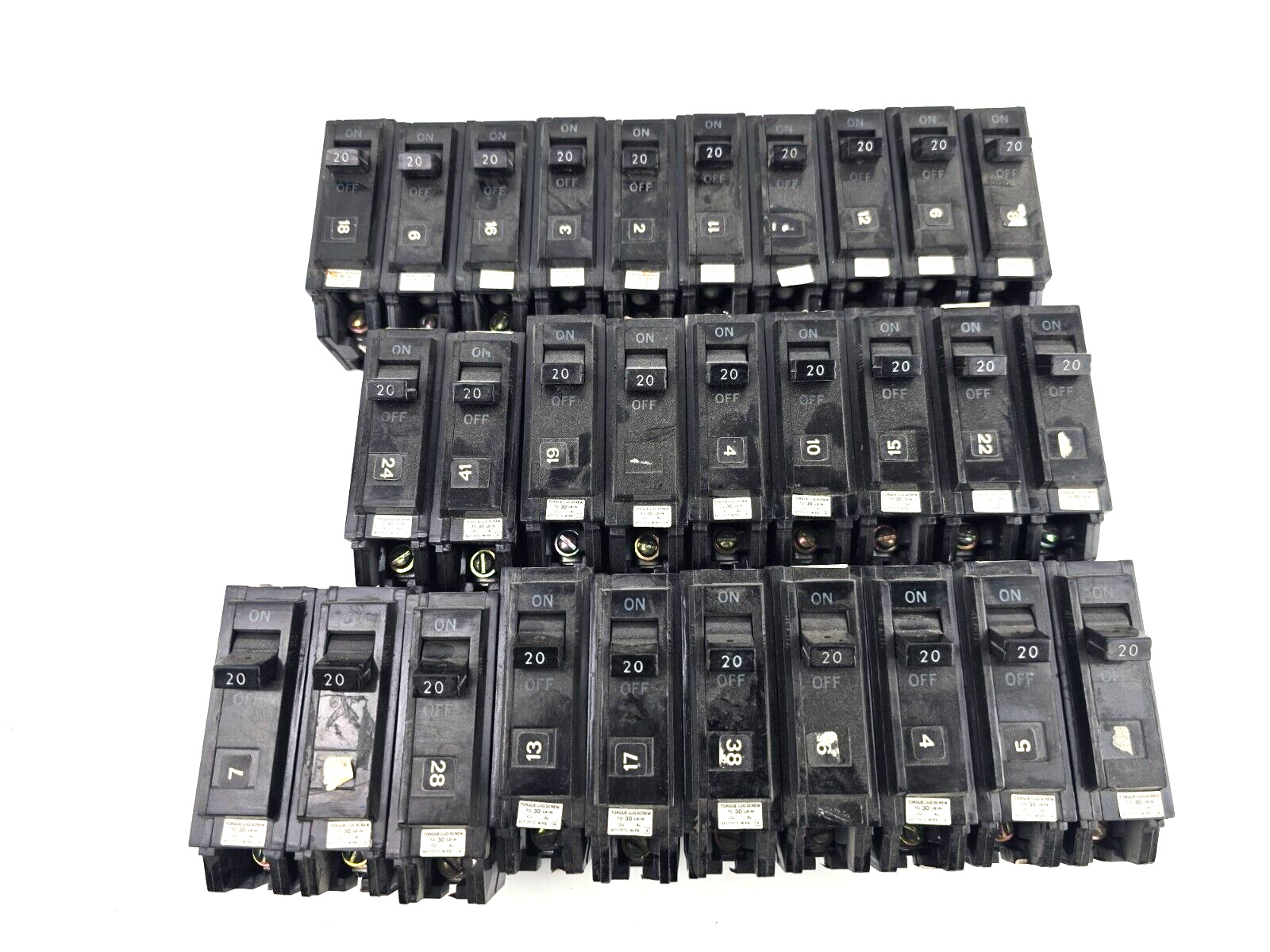 Lot 29pcs GE General Electric 20A 1P 120V Bolt On THQB Circuit Breaker Old Style