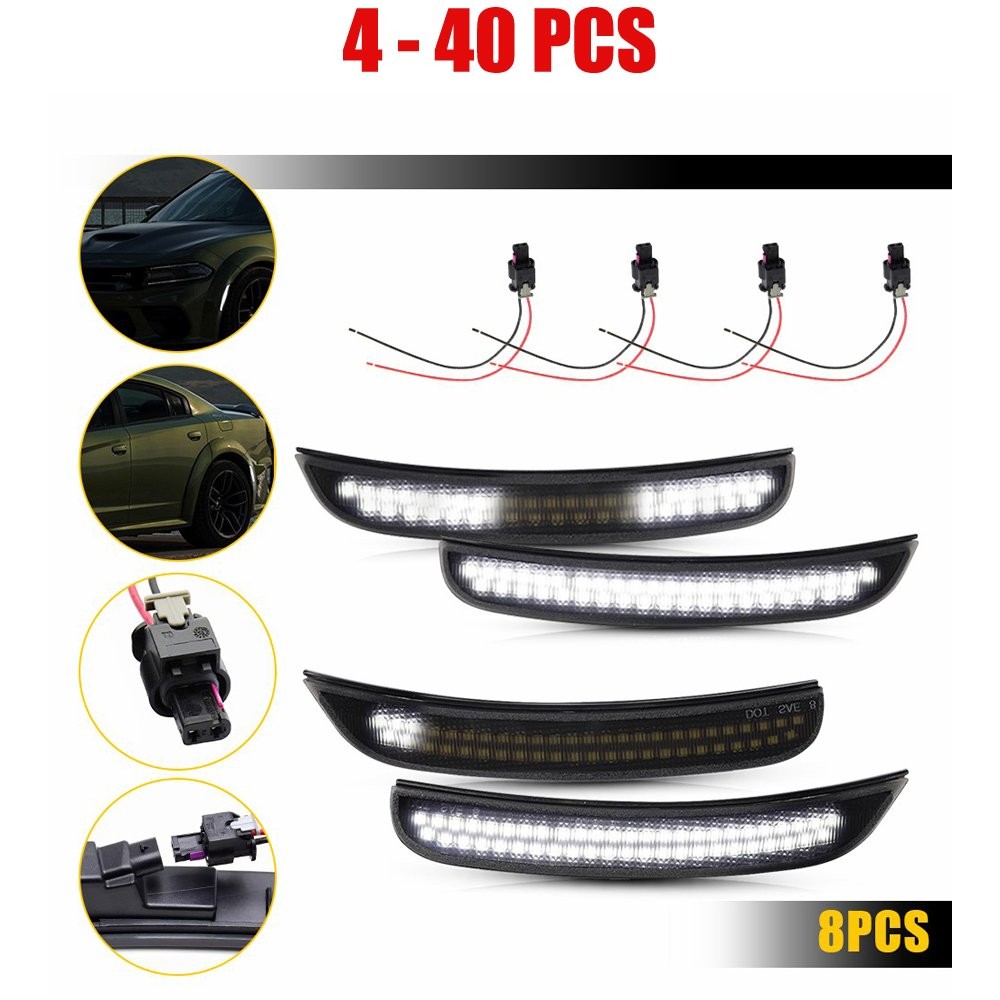 4-40x Dynamic White LED Side Marker Light w/Harness Fit Dodge Charger 2015-2022