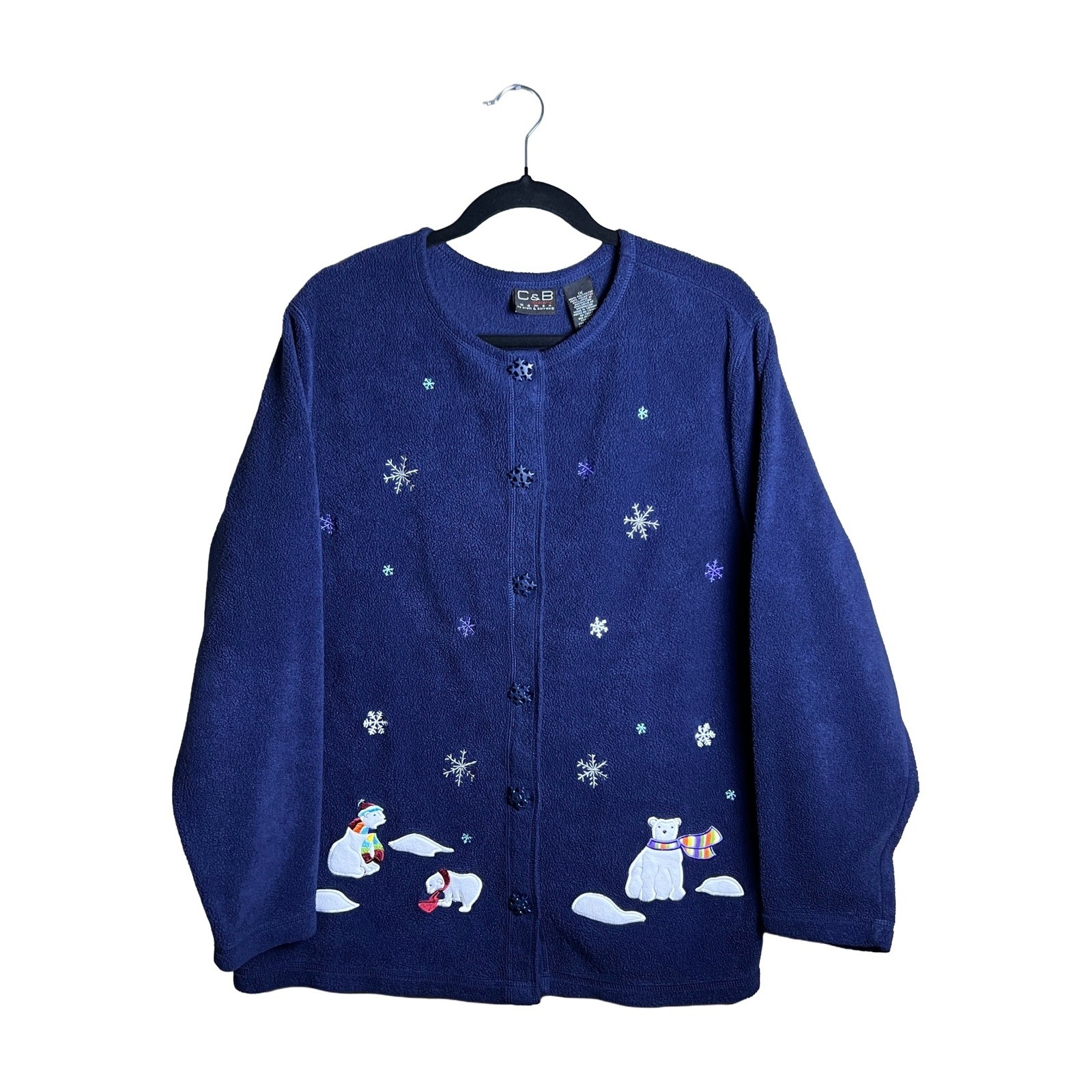 C&B Sport Croft & Barrow Polar Bear Fleece Jacket Y2K Women\'s 1X Snowflake