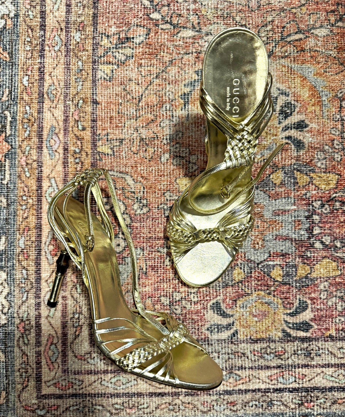 Vintage 2004 Gucci by Tom Ford Gold Sandals Braided Bamboo Heels Size 7 Vintage 2004 Gucci by Tom Ford Gold Sandals Braided Bamboo Heels Size 7