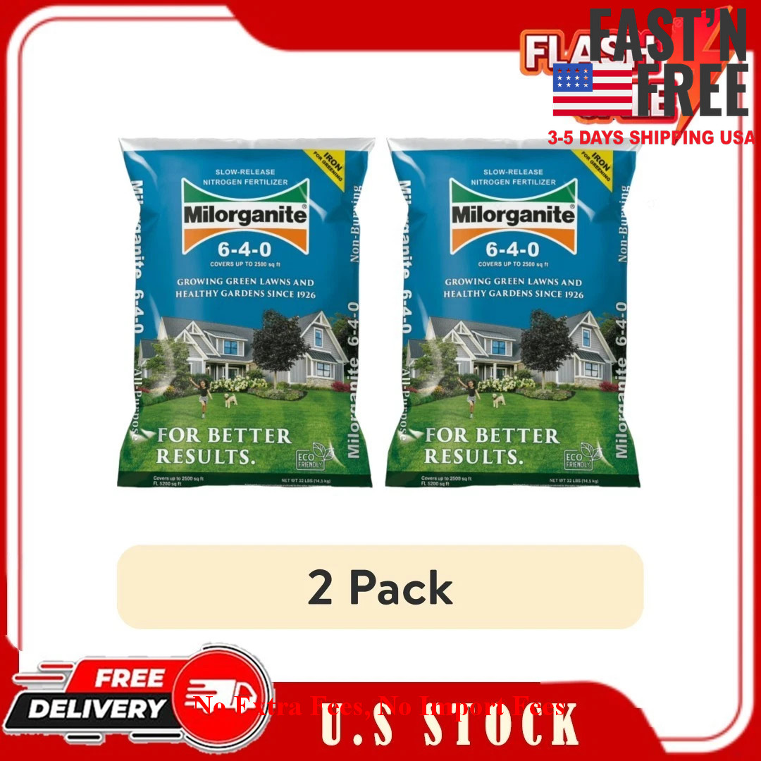 (2 pack) Milorganite Long Lasting All Purpose Lawn Food, 6-4-0 Fertilizer, 32 lb