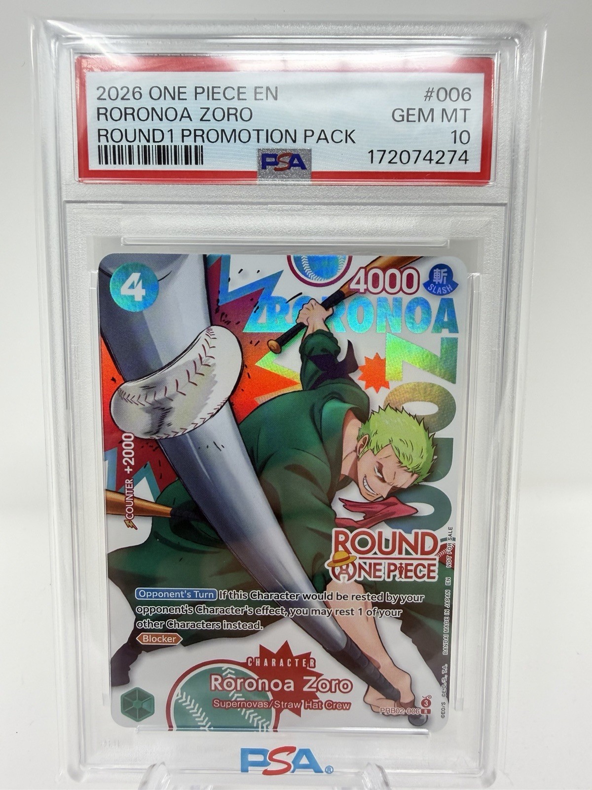 2026 One Piece ROUND1 Promotion Pack #006 RORONOA ZORO PSA 10 2026 One Piece ROUND1 Promotion Pack #006 RORONOA ZORO PSA 10