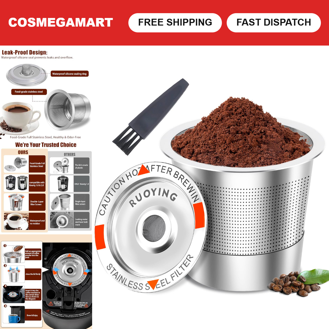 Reusable Double Layer K Cup Filter for Keurig 1.0 & 2.0 - SUS304 Stainless Steel Reusable Double Layer K Cup Filter for Keurig 1.0 & 2.0 - SUS304 Stainless Steel