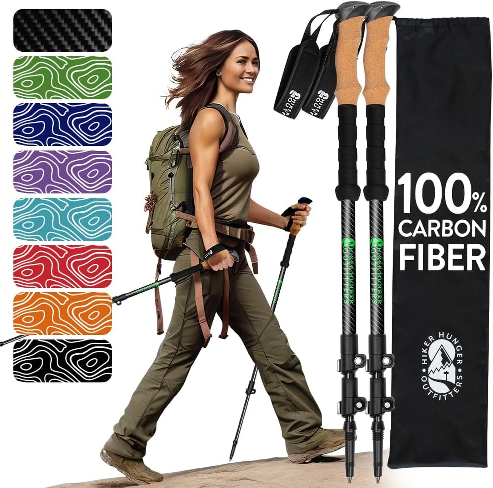 100% Carbon Fiber Trekking Poles by USA Brand - Ultra Strong Lightweight