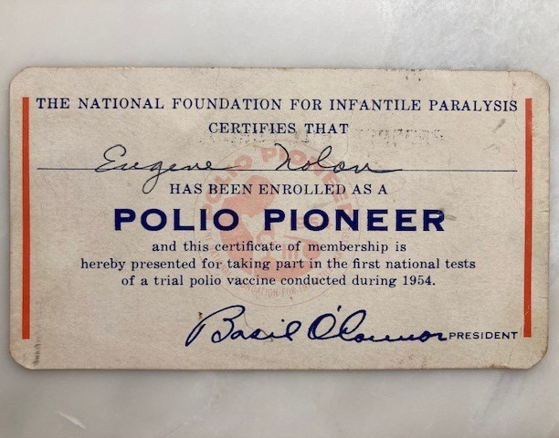 ORIGINAL JUNE 1954, POLIO PIONEER CERTIFICATE OF MEMBERSHIP CARD, NM, ORIG. OWNR