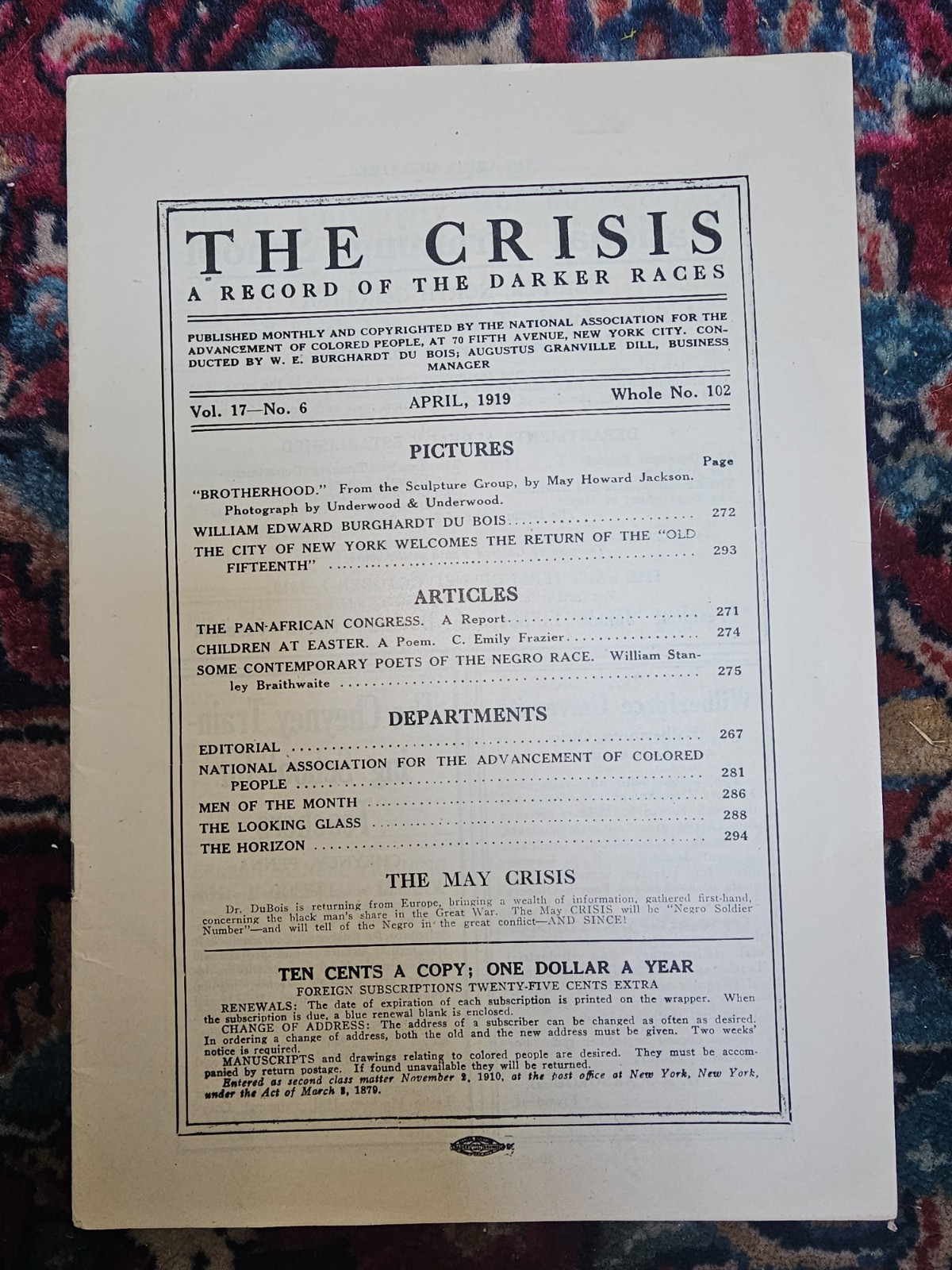 1919 The Crisis Magazine - Pan-African Congress - W.E.B. Dubois - MISSING COVER