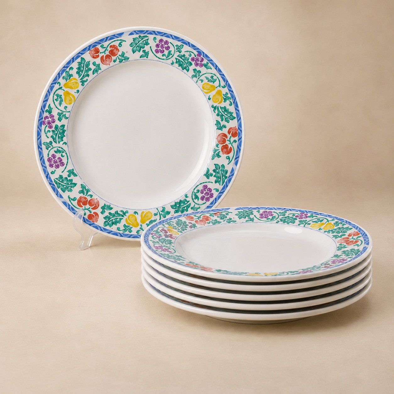 Farberware Lancaster 4048 Dinner Plates Set of 6 Stoneware Fruit Rim Farberware Lancaster 4048 Dinner Plates Set of 6 Stoneware Fruit Rim