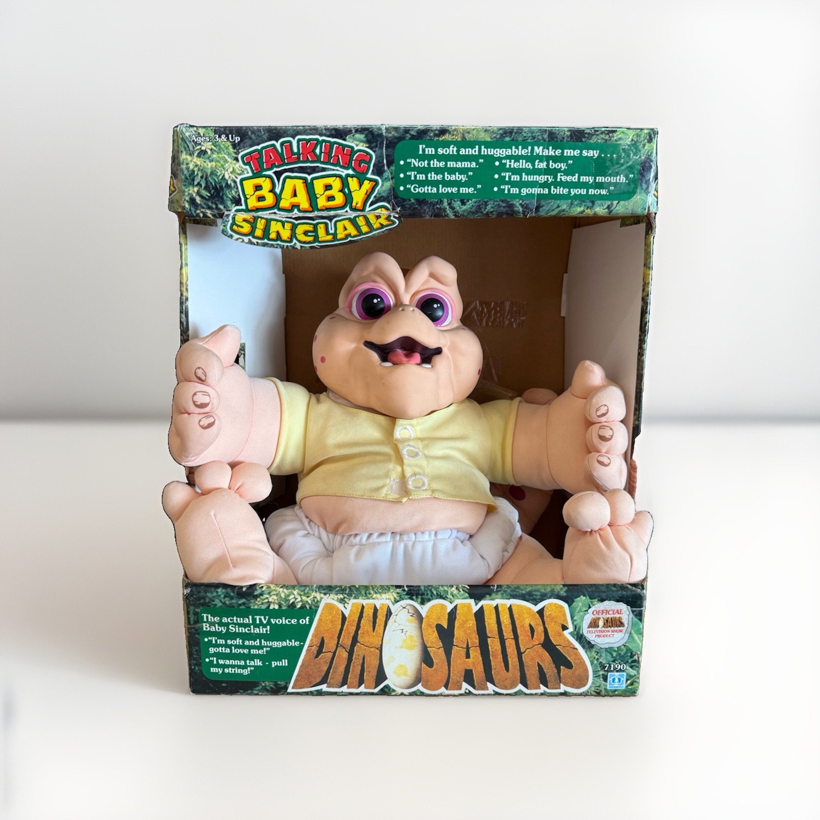 VINTAGE 1991 HASBRO TALKING BABY SINCLAIR DINOSAUR PLUSH IN ORIGINAL BOX - TALKS VINTAGE 1991 HASBRO TALKING BABY SINCLAIR DINOSAUR PLUSH IN ORIGINAL BOX - TALKS