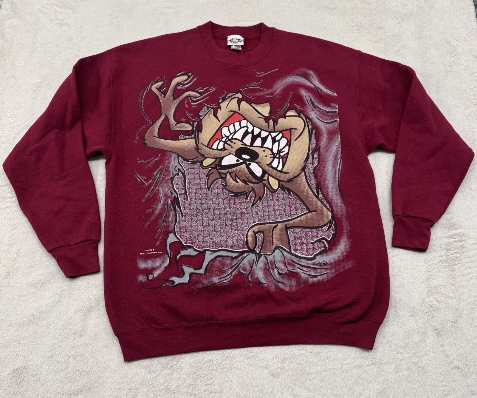 Vintage 1990s Looney Tunes Taz All Over Print The Upside Down Sweatshirt RARE XL Vintage 1990s Looney Tunes Taz All Over Print The Upside Down Sweatshirt RARE XL