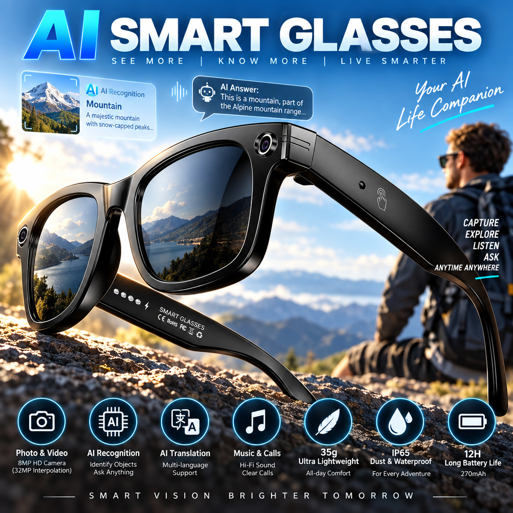 Lentes Inteligentes AI Camara HD 8MP Gafas de Sol Bluetooth Musica Video Fotos Lentes Inteligentes AI Camara HD 8MP Gafas de Sol Bluetooth Musica Video Fotos