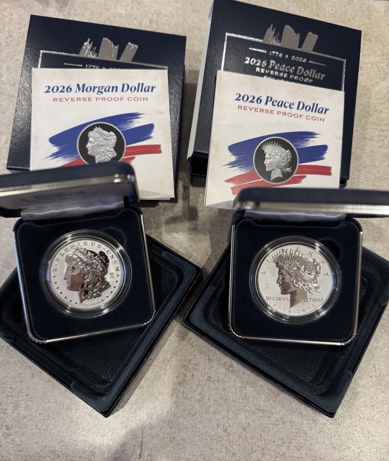 1776-2026 P Morgan & Peace Silver Dollar Reverse Proof Set W/250 Bell privy 1776-2026 P Morgan & Peace Silver Dollar Reverse Proof Set W/250 Bell privy