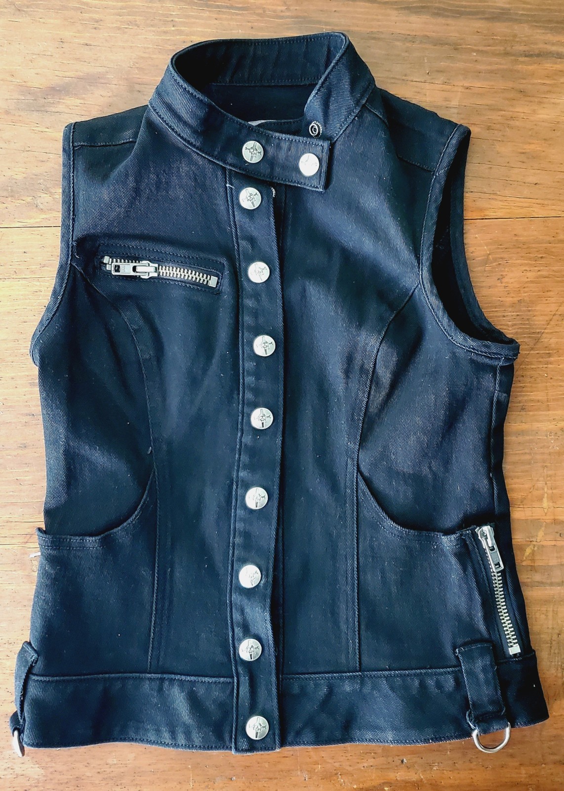 Lip Service black stretch F*kin denim vest circa 2010 Goth Punk Alt Emo SzM