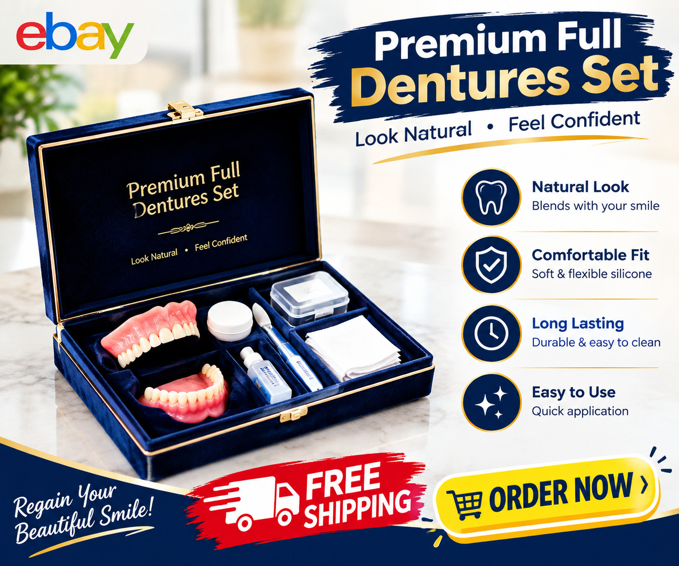 Silicone Dentures kit Upper Lower False Teeth Set Instant Smile too premium Silicone Dentures kit Upper Lower False Teeth Set Instant Smile too premium