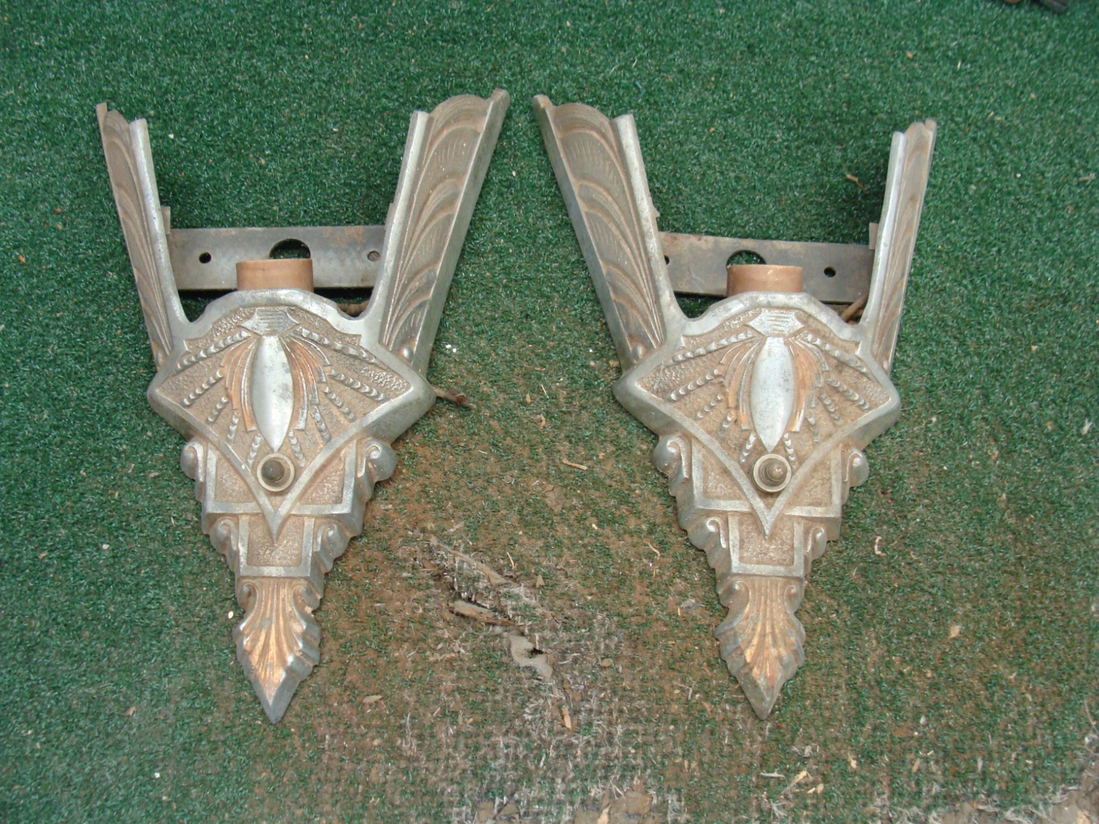 PAIR Antique Art Deco Nouveau Slip Shade Wall Sconce Frames for Restoration
