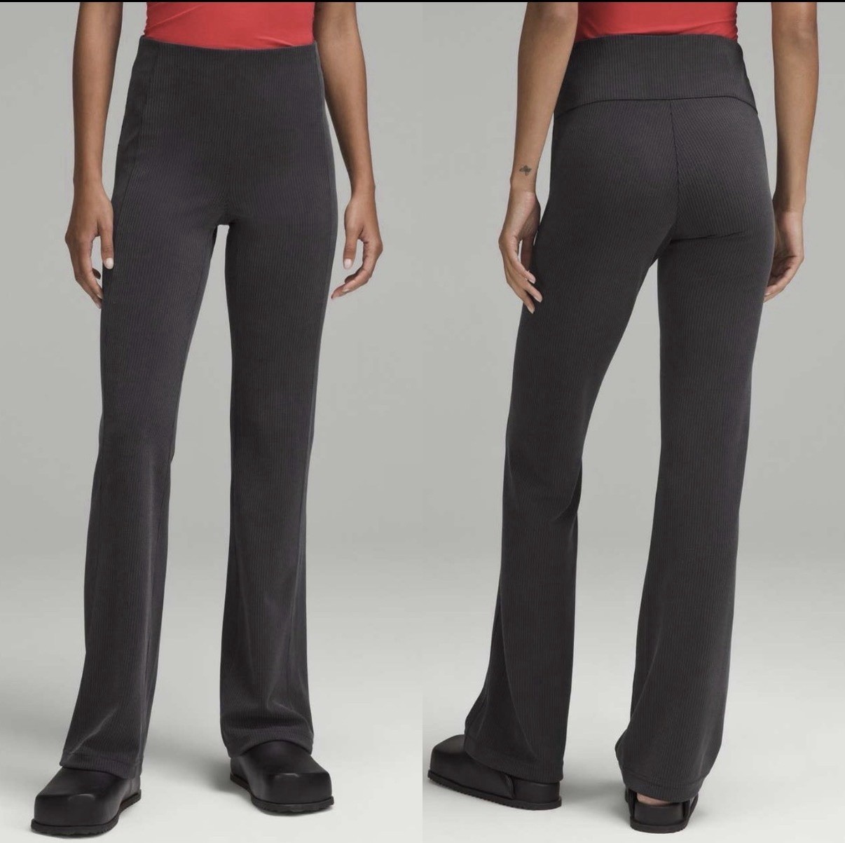 Lululemon Ribbed Softstreme Flared Pants Black Size 4 High Rise Excellent Soft