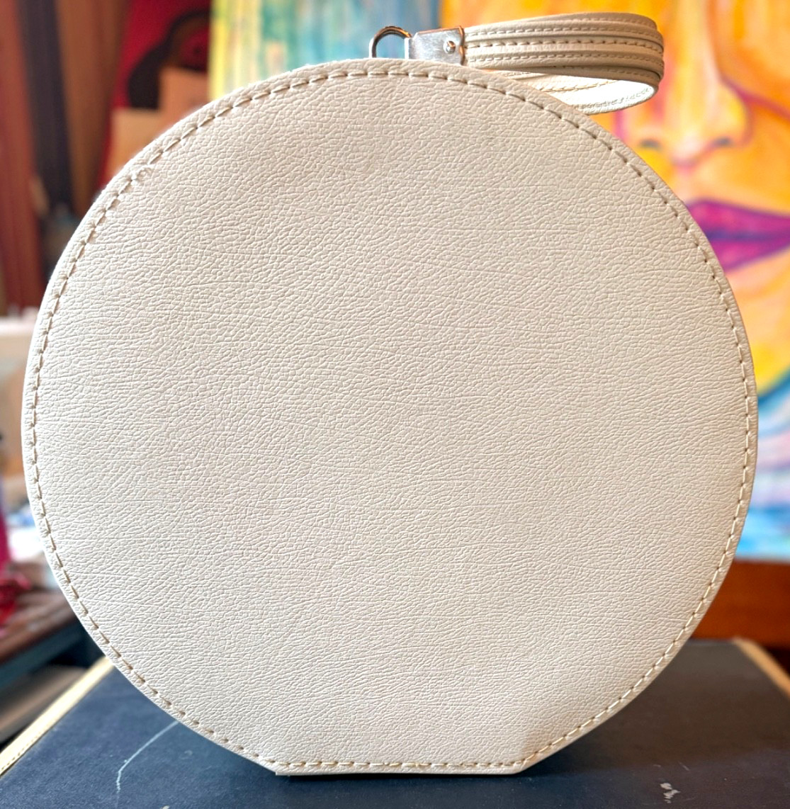 Pristine Vintage 1950s Vogue of California Round HatBox/Train Case •Silver Vinyl