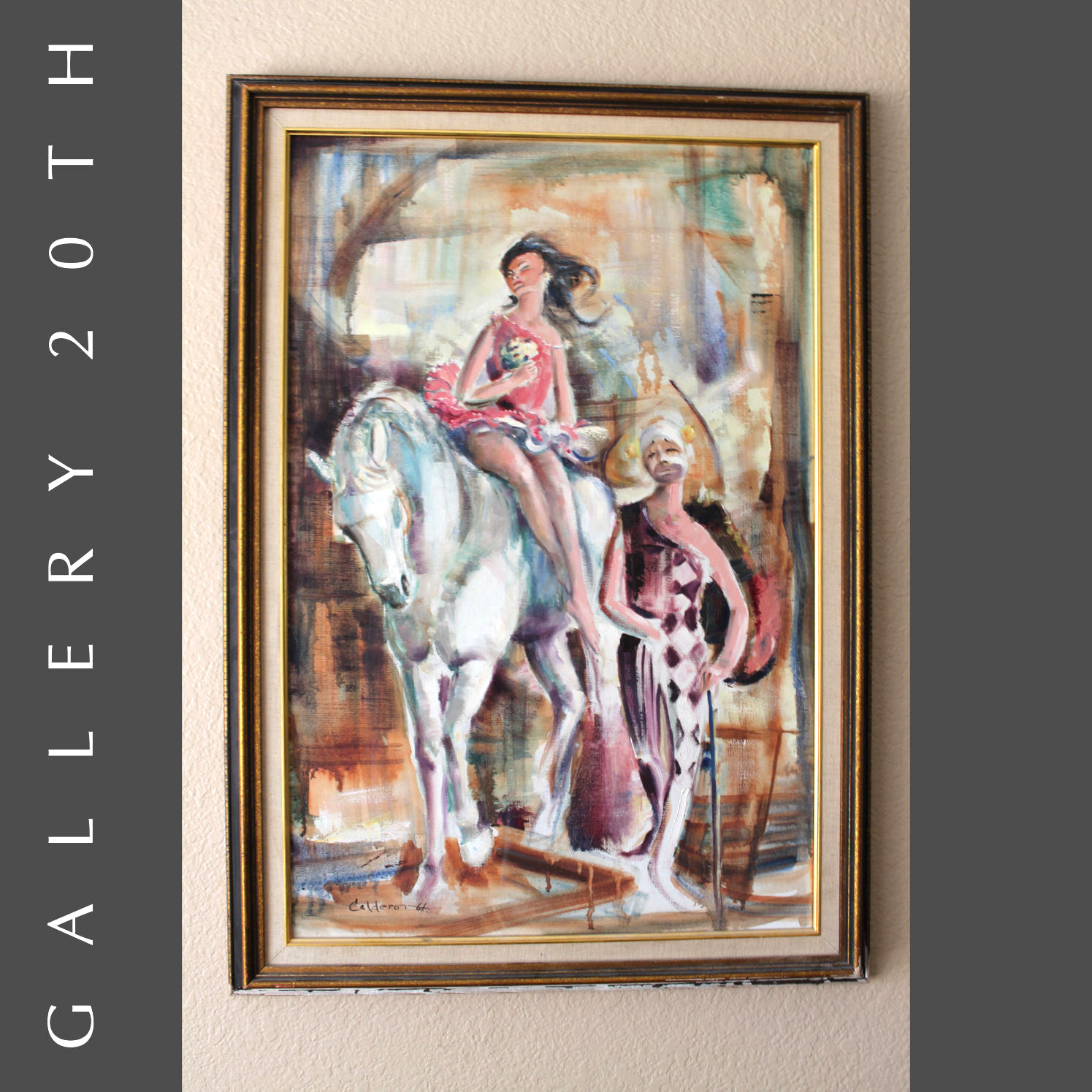 MAGNIFICENT ORIG 1961 CALDERON CIRCUS PAINTING HORSE ART MID CENTURY VTG CLOWN