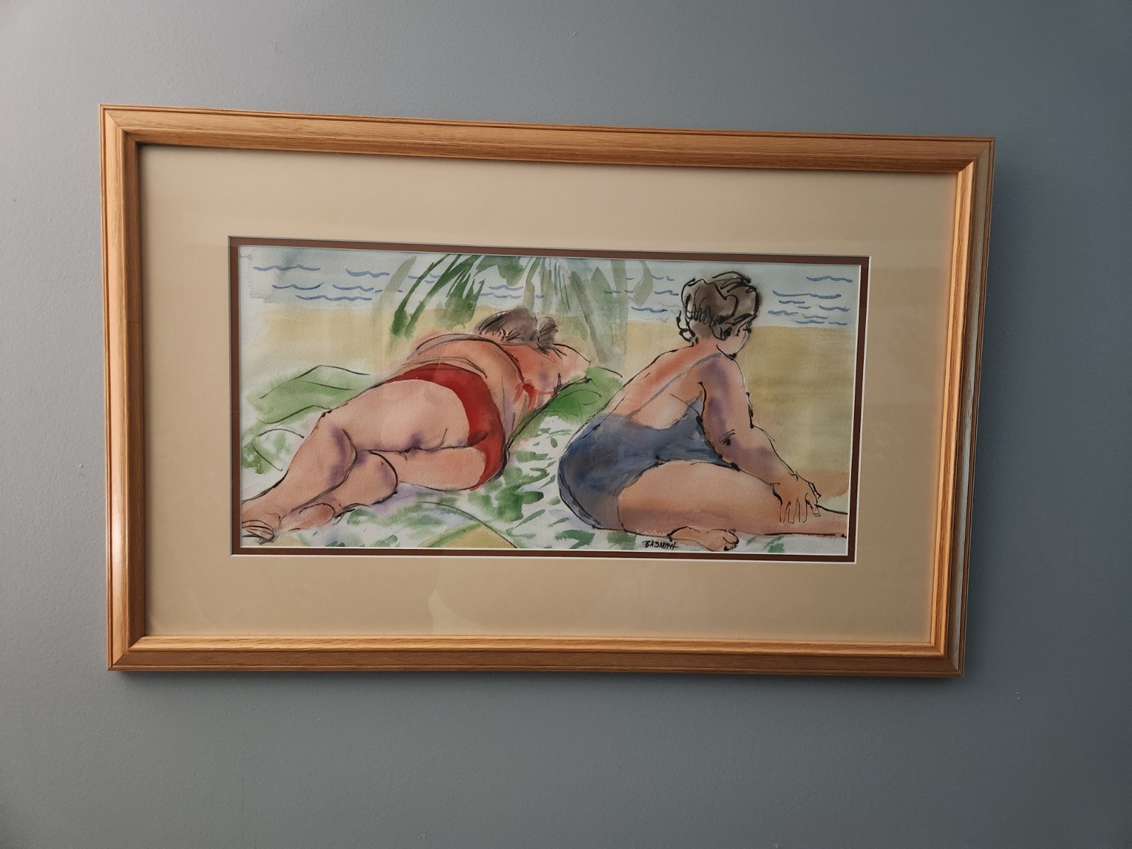 Original Art- 2 women sunbathing by artist B.A. Smith 30\