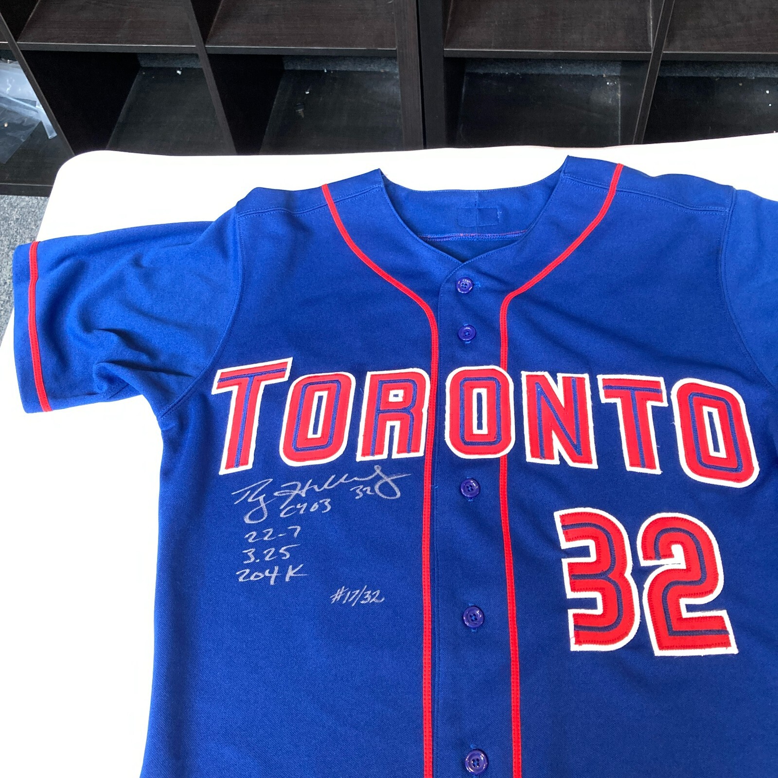 Stunning Roy Halladay Signed Heavily Inscribed Toronto Blue Jays STAT Jersey JSA Stunning Roy Halladay Signed Heavily Inscribed Toronto Blue Jays STAT Jersey JSA