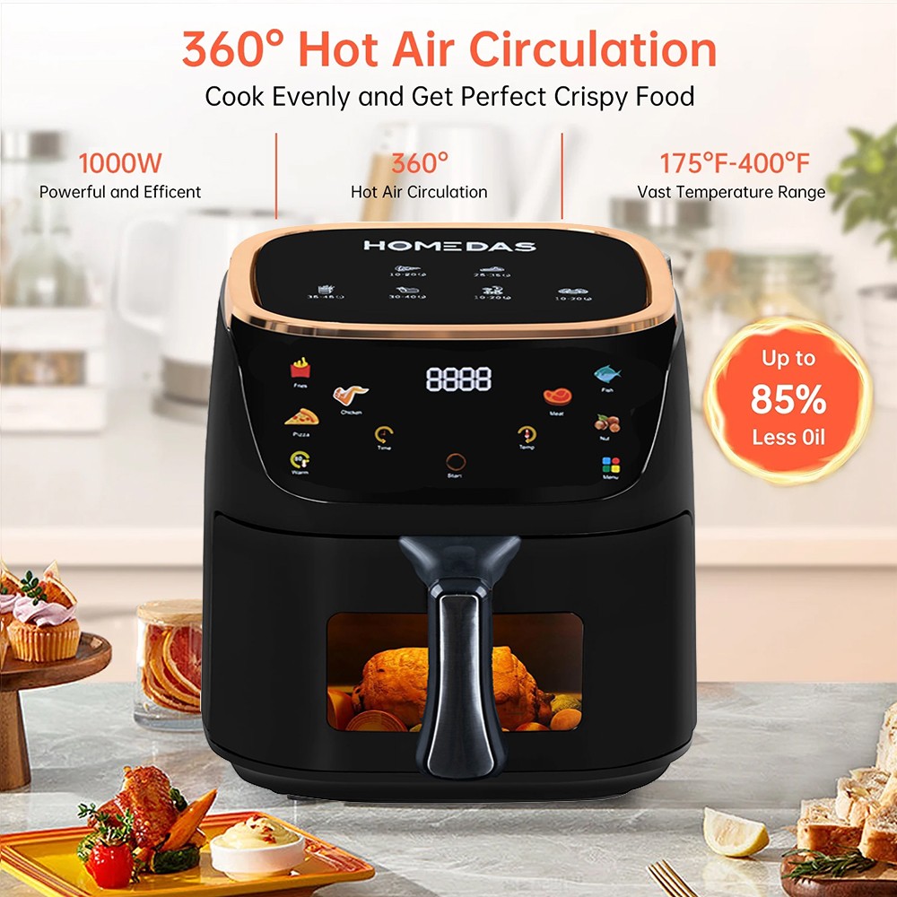 Patbrela Air Fryer, 8QT Capacity, 1700W Powerful Heating, LED Digital Color